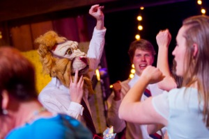 Lion mask dance wedding reception